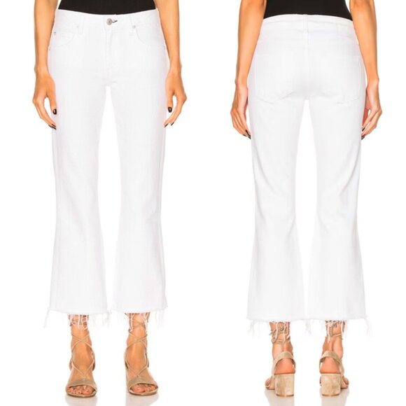 AMO Anthropologie $240 Jane Kick Crop Flare Jeans Sea Salt‎ White 26 Raw Hem - Picture 1 of 10